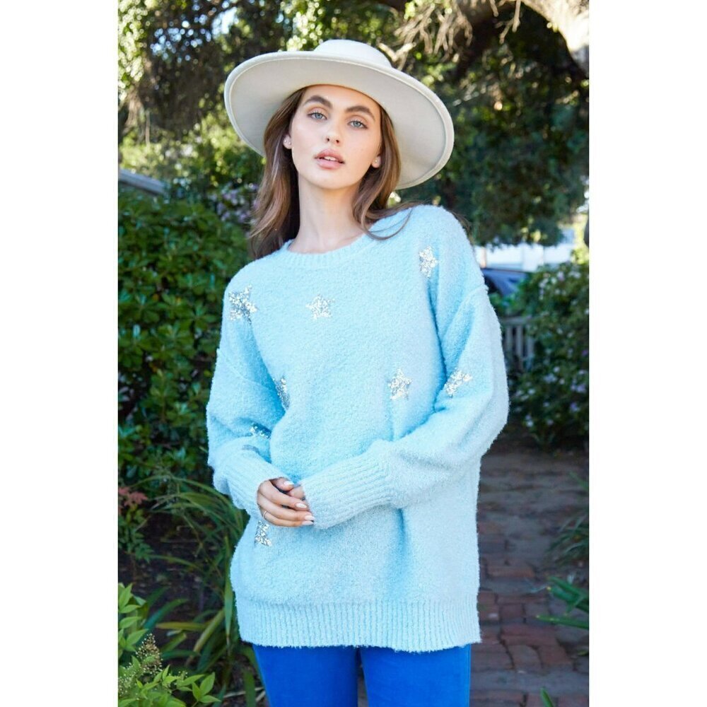 Kimber Sequin Starry Sweater in Blue - Picture 4 of 5